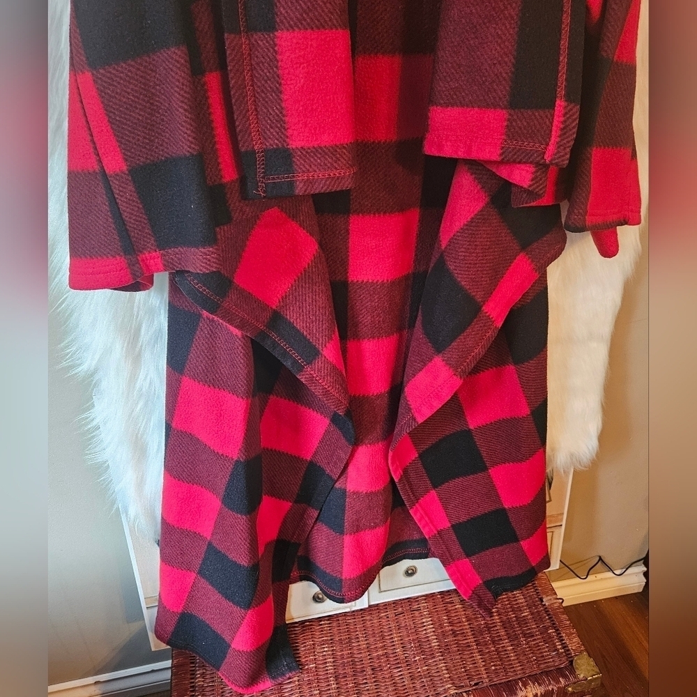 Winter Plaid Open Front Longline Fleece Jacket - Picture 3 of 8